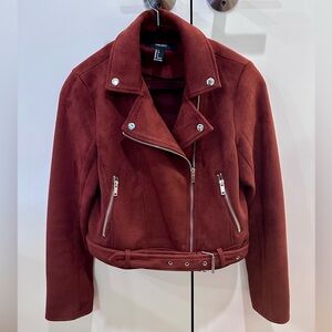 Rust Faux Suede Moto Jacket